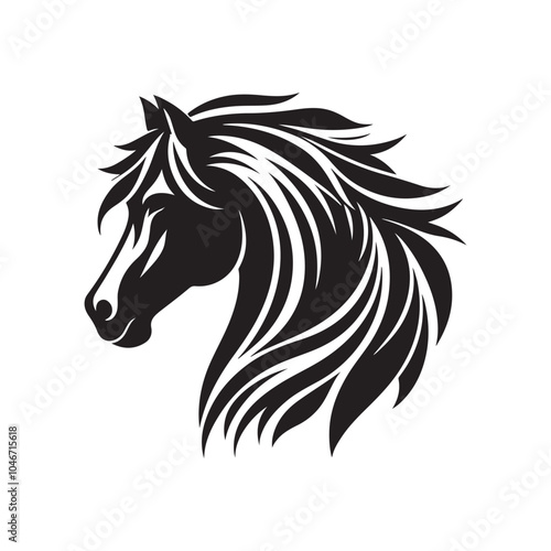 Vector Illustration of Horse Head in Black Silhouette.