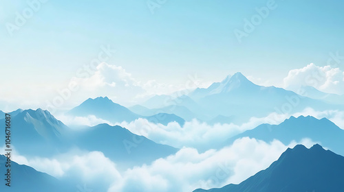 Breathtaking mountain range with thin clouds and serene blue sky