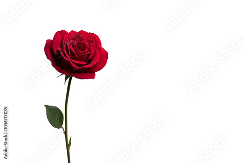 A single red rose in full bloom, isolated on a transparent background, PNG file.