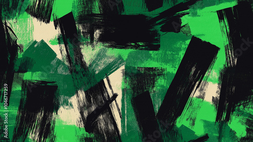 Abstract green and black brush stroke painting, modern art, design, and background texture