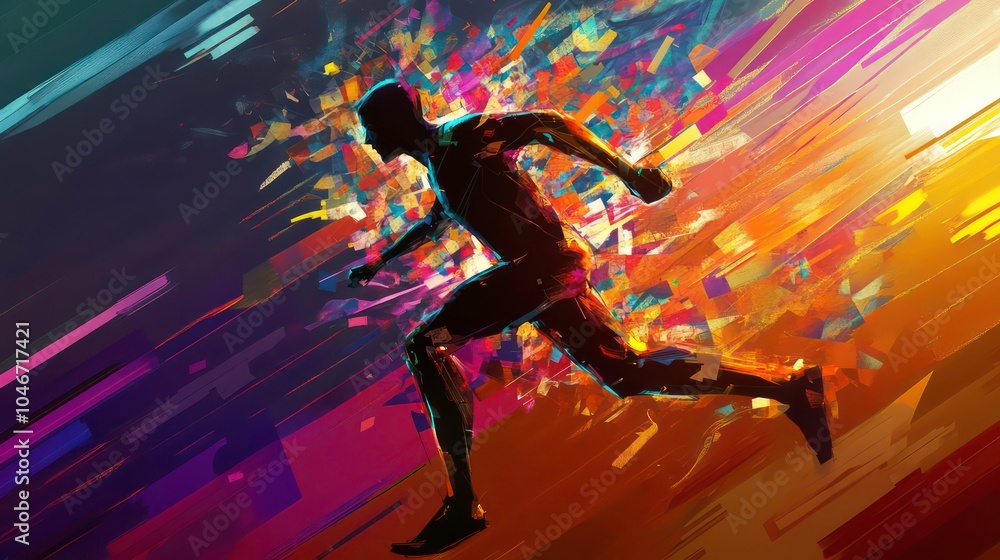 A silhouette of a man running with a colorful abstract background. A silhouette of a man running with a colorful abstract background.
