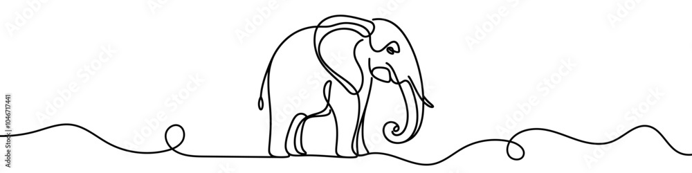 Obraz premium Continuous line drawing of an elephant walking in a minimalist style