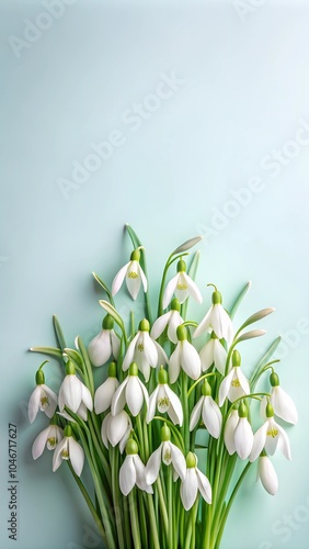 A row of Pink , red , purple and white  Snowdrop flowers isolated on blue backround  photo