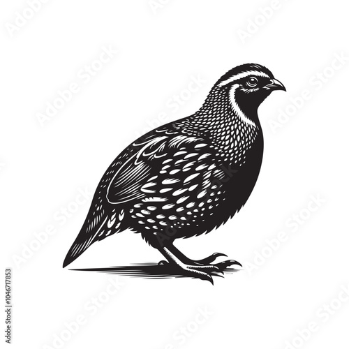 Quail Bird Silhouette Graphic - White Background.