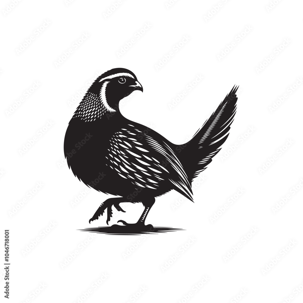 Fototapeta premium Detailed Quail Bird Silhouette Vector on White.