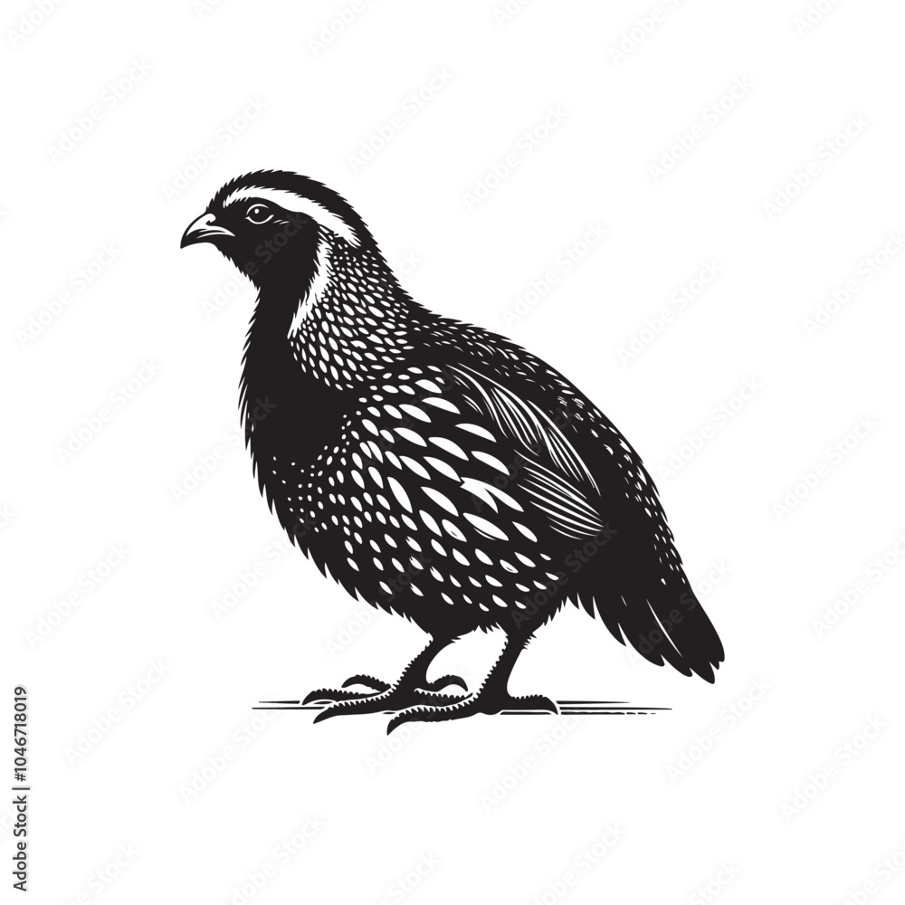 Fototapeta premium Vector Illustration of Quail Bird Silhouette on White.