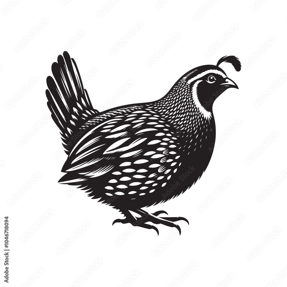 Vector Illustration of Quail Bird Silhouette on White. Vector Illustration of Quail Bird Silhouette on White.
