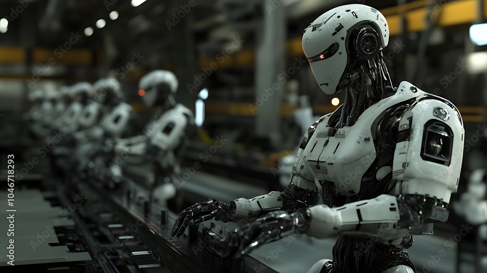 Automated robot working in production line, showcasing advanced technology and efficiency Automated robot working in production line, showcasing advanced technology and efficiency