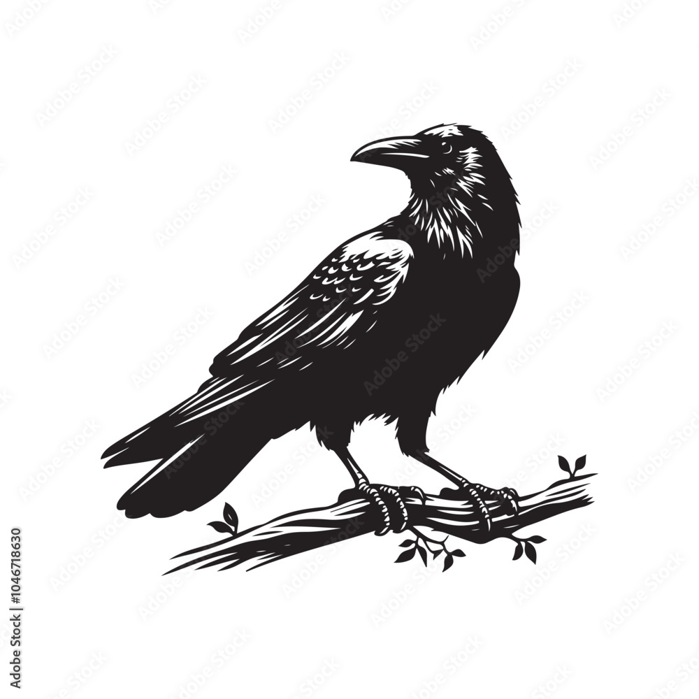 Fototapeta premium Raven Crow Silhouette Illustration Vector - White Background.