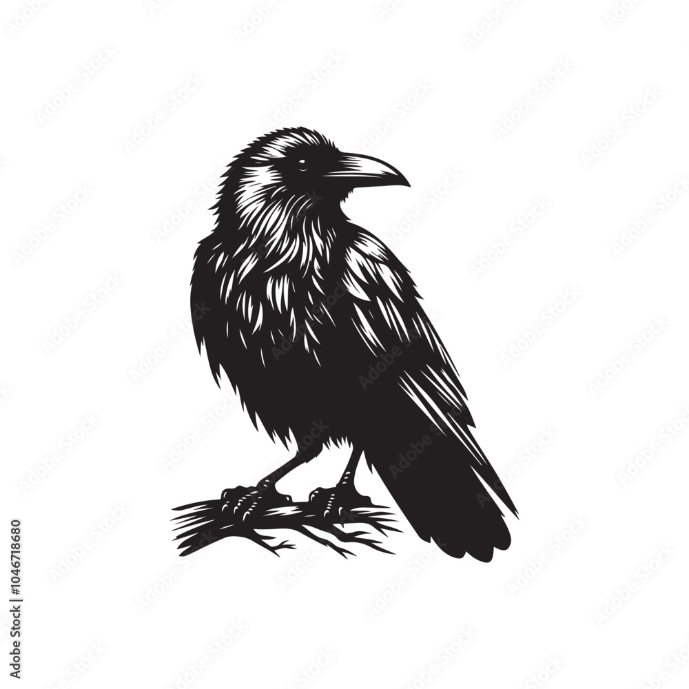 Obraz premium Crow Bird Silhouette Vector on Clean White Background.