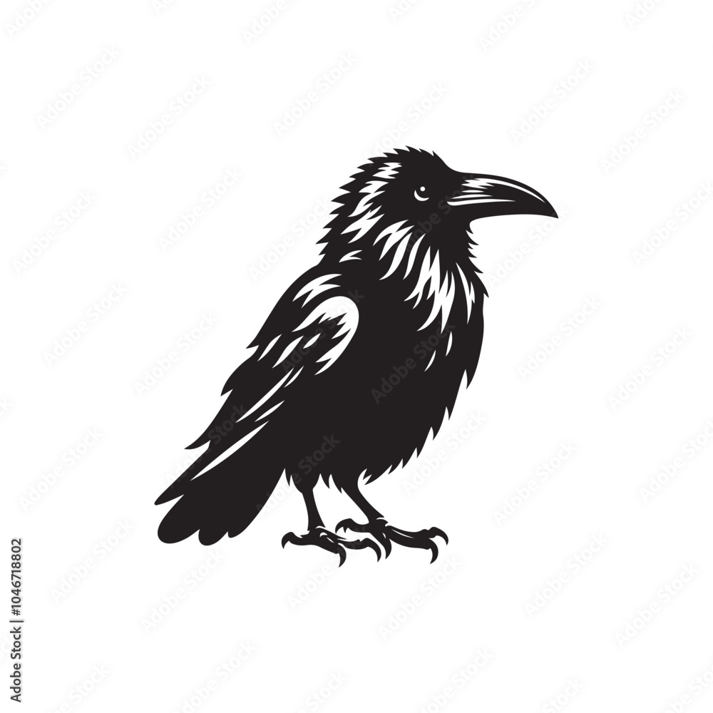 Fototapeta premium Silhouette Vector of Crow/Raven Bird on White Background.