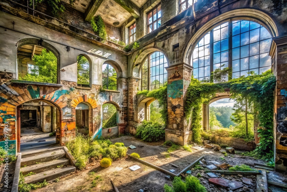 Fototapeta premium Urban Exploration Photography: Discovering Abandoned Places, Urban Decay, Graffiti Art, Forgotten Spaces, Hidden Gems, Adventure, Urban Landscapes, Exploration, Photography, Urban Exploration