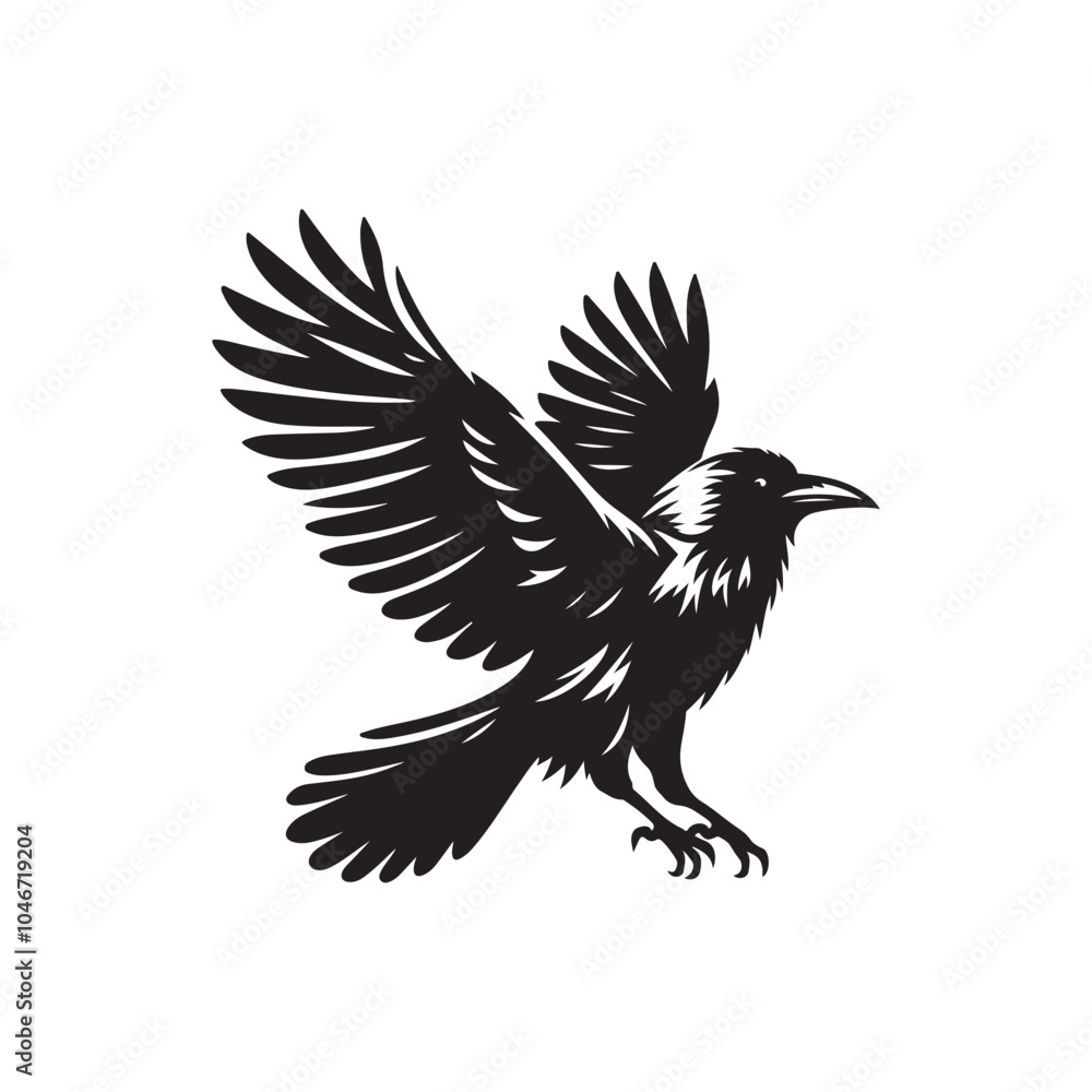 Fototapeta premium Black Crow Raven Silhouette Vector on White Background.