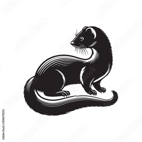Weasel Silhouette Vector Art on White Background.