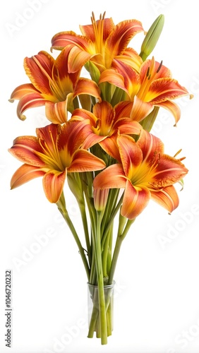 A row of Daylily flowers isolated on white backround  photo