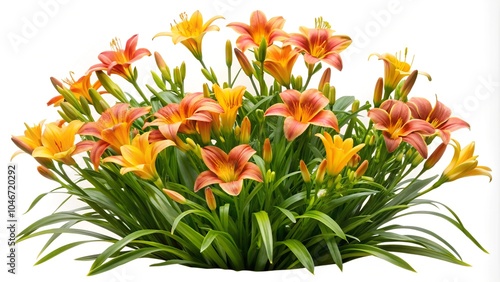 A row of Daylily flowers isolated on white backround  photo