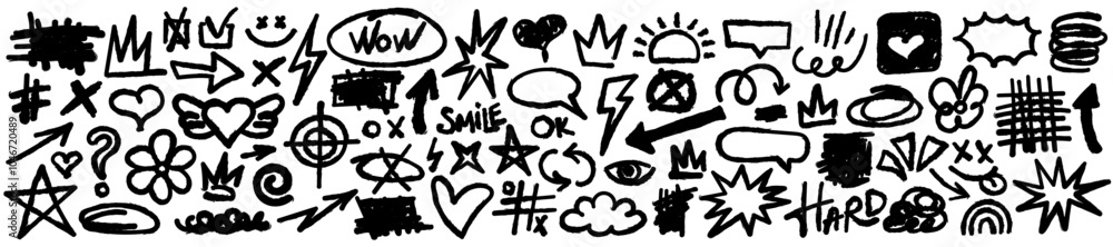 Collection of hand drawn doodles and squiggles for text highlighting sign. Set of design elements with texture of scribbles. Black line brush stroke. Simple cute vector swashes, strokes, note, diagram Collection of hand drawn doodles and squiggles for text highlighting sign. Set of design elements with texture of scribbles. Black line brush stroke. Simple cute vector swashes, strokes, note, diagram