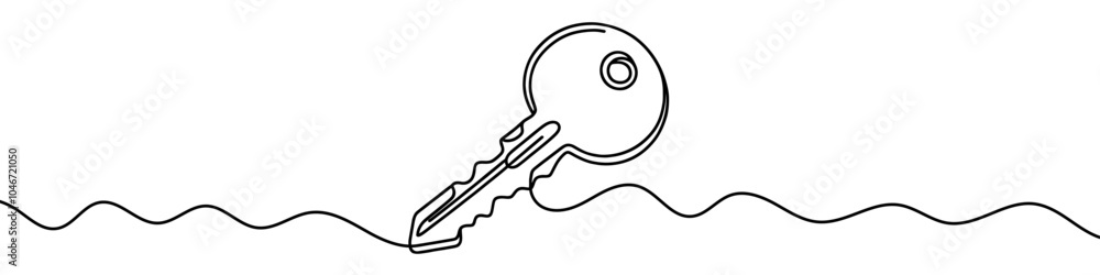 Continuous line drawing of a key for security and access concept Continuous line drawing of a key for security and access concept