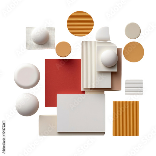 Abstract Geometric Shapes in Red, White, and Orange