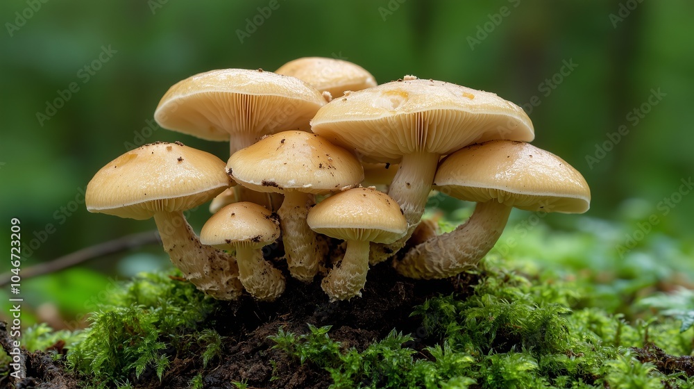 Fresh Mushrooms Growing in Lush Greenery Fresh Mushrooms Growing in Lush Greenery