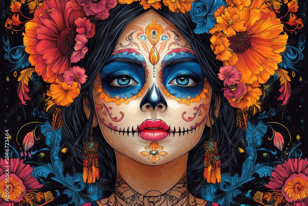 A Day of the Dead Mask Girl. Generative AI A Day of the Dead Mask Girl. Generative AI
