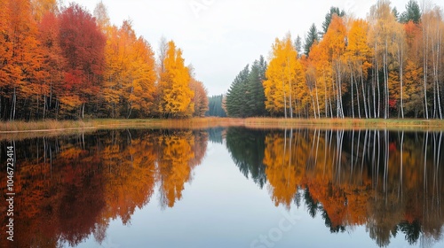 Reflections of Autumn Colors in a Serene Lake