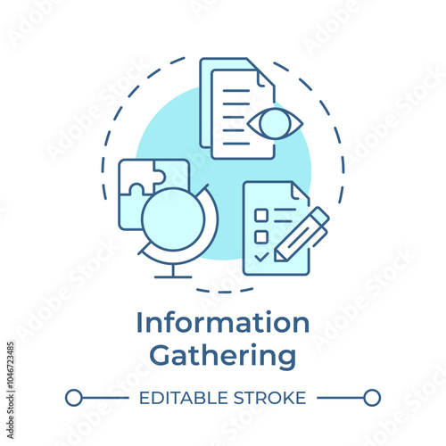 Information gathering soft blue concept icon. Reverse engineering process. Data collection for research. Round shape line illustration. Abstract idea. Graphic design. Easy to use in article