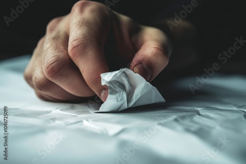 A close-up of a hand crumpling a piece of paper, veins visible, representing frustration and the need to vent anger. photo