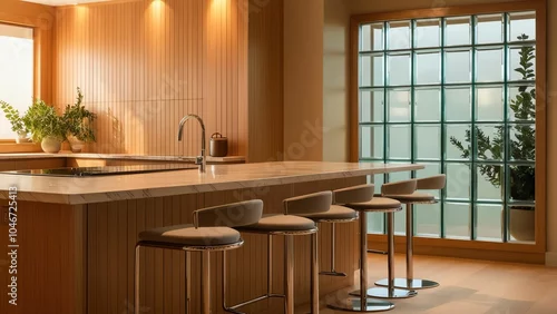 Obraz Harmonious Blend of Warm Wood and Sleek Marble in Modern Kitchen