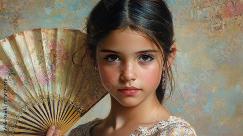 Close-up of a young Spanish girl with a fan