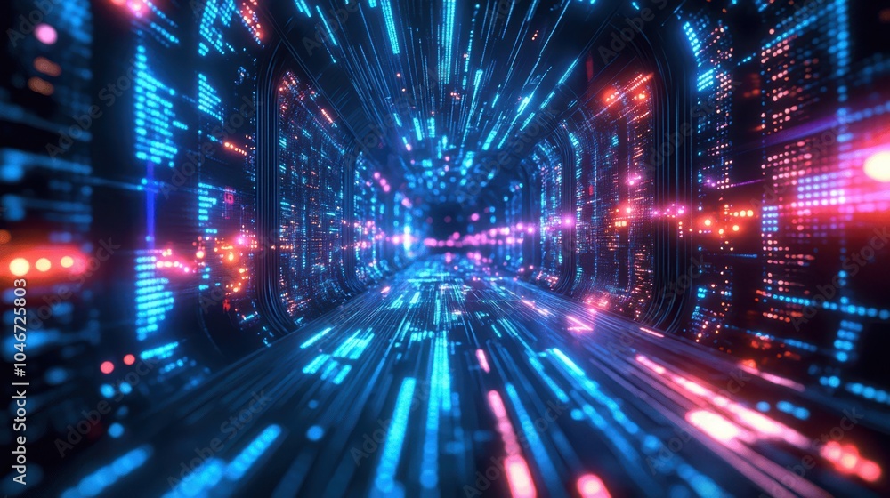 A futuristic 3D abstract techno illustration featuring a mystica A futuristic 3D abstract techno illustration featuring a mystica