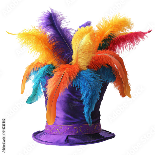 Colorful feathered hat for parties and celebrations. photo