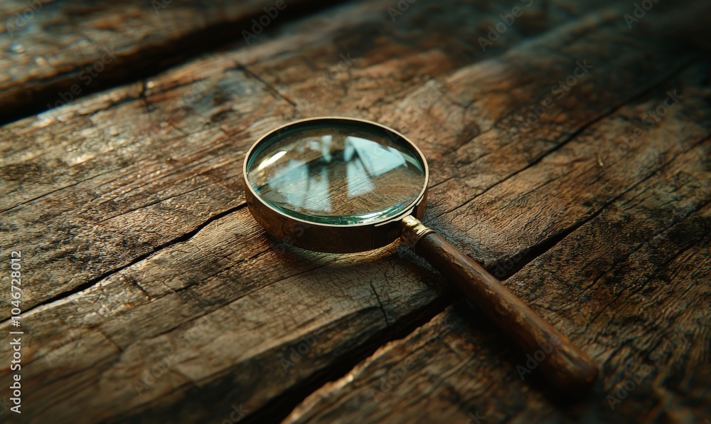 a magnifying glass rest on a rustic wooden surface a magnifying glass rest on a rustic wooden surface