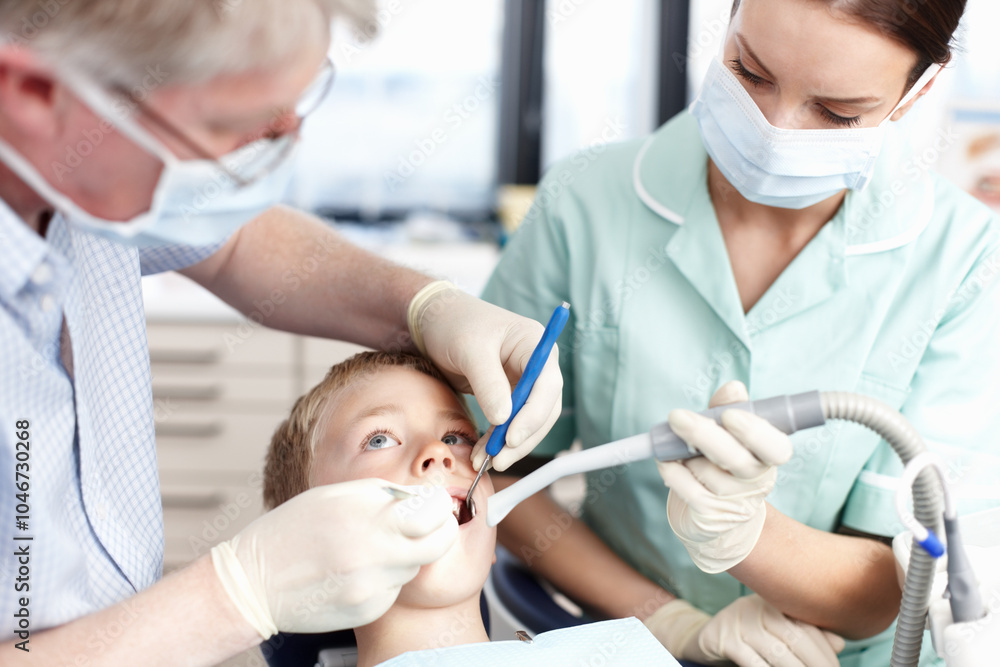 Dentist, people and boy with mirror of consultation, teeth whitening and oral inspection of dental hygiene. Orthodontics, child and tools of cleaning procedure, cavity assessment and braces treatment Dentist, people and boy with mirror of consultation, teeth whitening and oral inspection of dental hygiene. Orthodontics, child and tools of cleaning procedure, cavity assessment and braces treatment