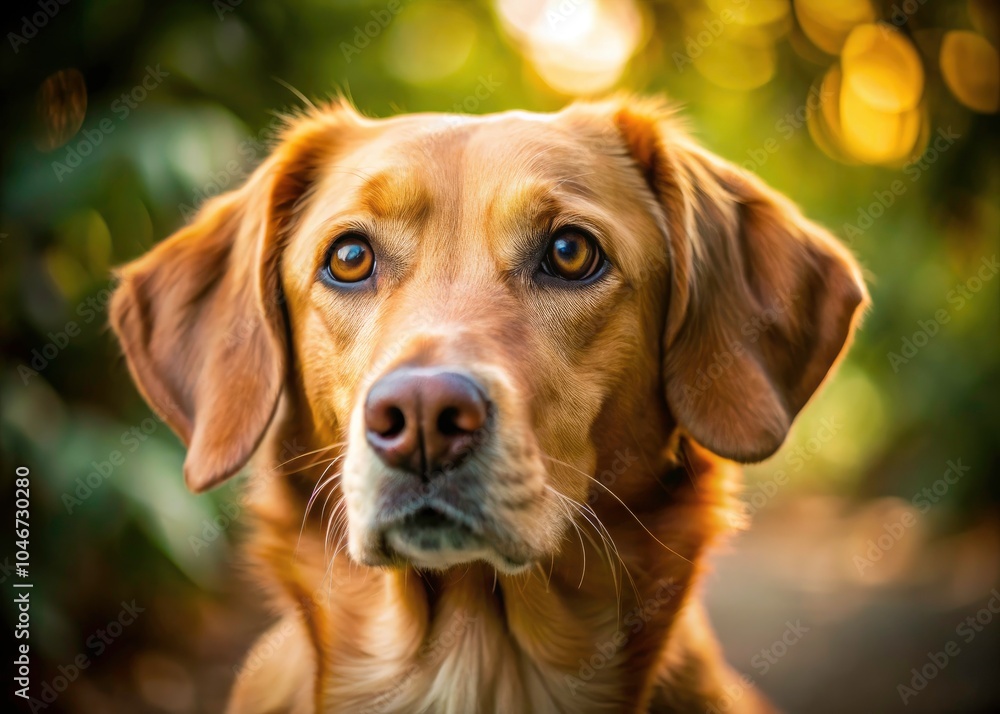 Light Brown Dog in Macro Photography: Captivating Sideways Gaze of a Playful Canine in Nature, Showcasing Detailed Fur Texture and Expressive Eyes in Outdoor Setting Light Brown Dog in Macro Photography: Captivating Sideways Gaze of a Playful Canine in Nature, Showcasing Detailed Fur Texture and Expressive Eyes in Outdoor Setting