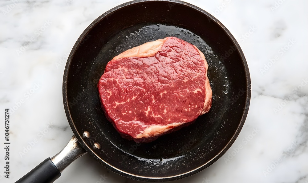 Marbled beef is seared in a skillet, Generative AI Marbled beef is seared in a skillet, Generative AI