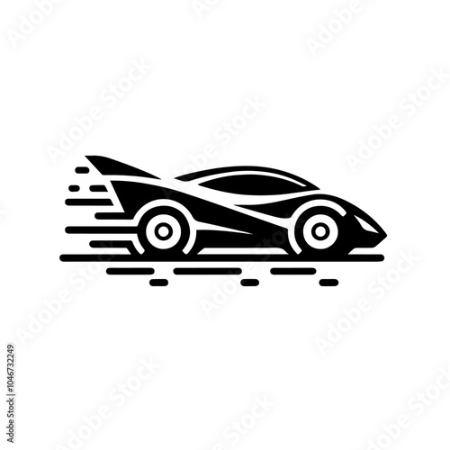 High Speed Futuristic Racing Car Vector Silhouette with Sleek Aerodynamic Design Perfect for Automotive Logos and Digital Illustrations.