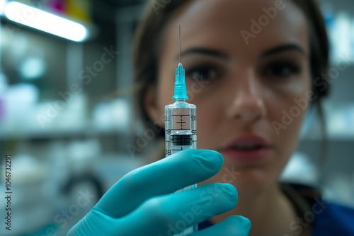 Medical professional holding a syringe, focused and precise.