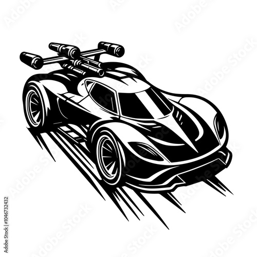 High Speed Futuristic Racing Car Vector Silhouette with Sleek Aerodynamic Design Perfect for Automotive Logos and Digital Illustrations.