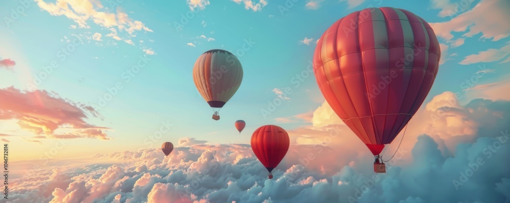 Fototapeta premium Colorful hot air balloons floating in the sky, 4K hyperrealistic photo
