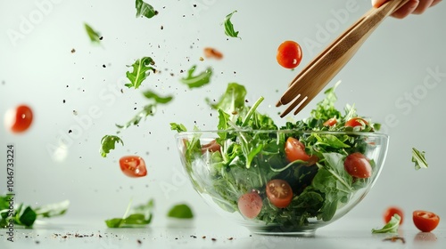 Fresh Salad Preparation with Cherry Tomatoes and Greens