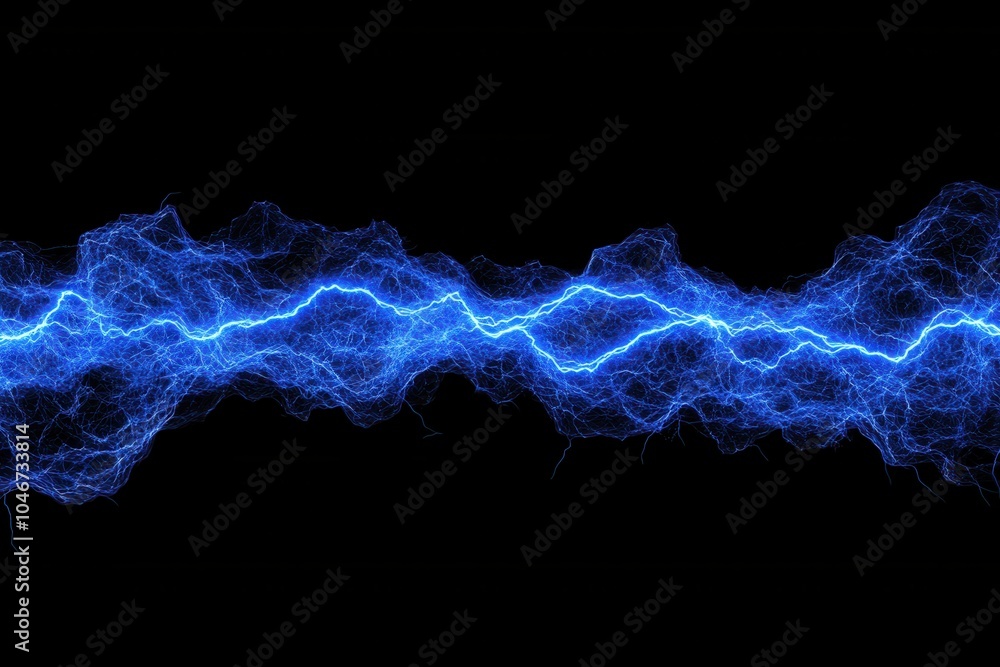 Fototapeta premium Electric blue lightning energy on black background