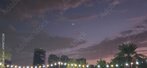 Clouds in the sky twilight - Waxing Crescent with skyline