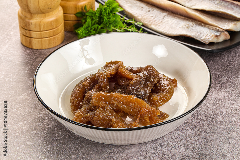 Herring roe snack in the plate Herring roe snack in the plate
