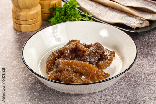 Herring roe snack in the plate