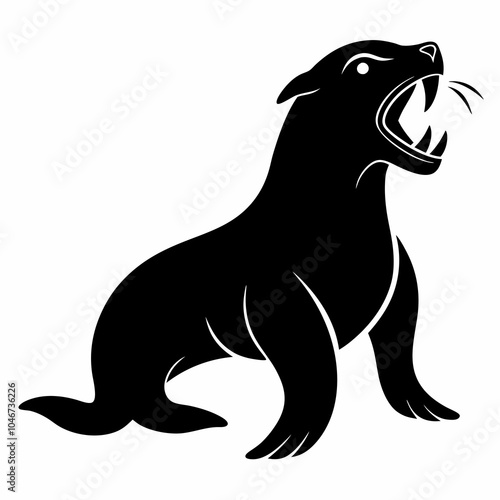 Angry sea lion silhouette vector art illustration