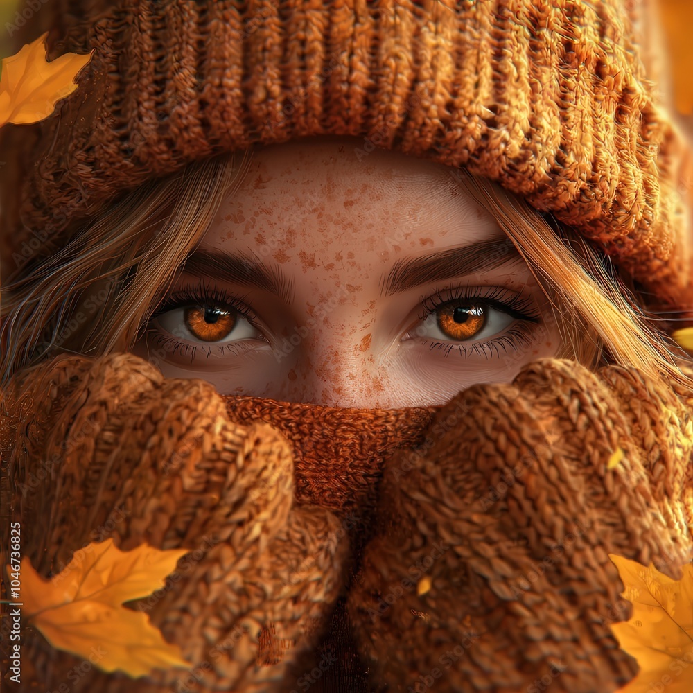 Captivating Autumn Portrait of a Young Girl with Freckles and Vibrant Eyes in Cozy Knitwear Captivating Autumn Portrait of a Young Girl with Freckles and Vibrant Eyes in Cozy Knitwear