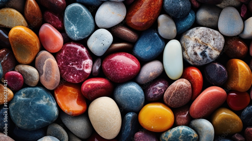 Close-up photo of small rocks Bright, beautiful, clear colors scattered all over the floor Close-up photo of small rocks Bright, beautiful, clear colors scattered all over the floor