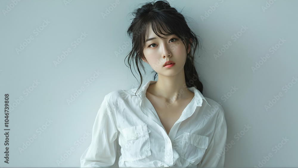 Young japanese woman in white shirt and pant Young japanese woman in white shirt and pant
