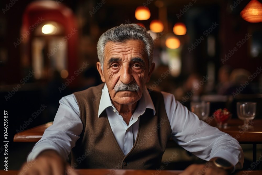 Portrait of an old man sitting at a table in a restaurant Portrait of an old man sitting at a table in a restaurant